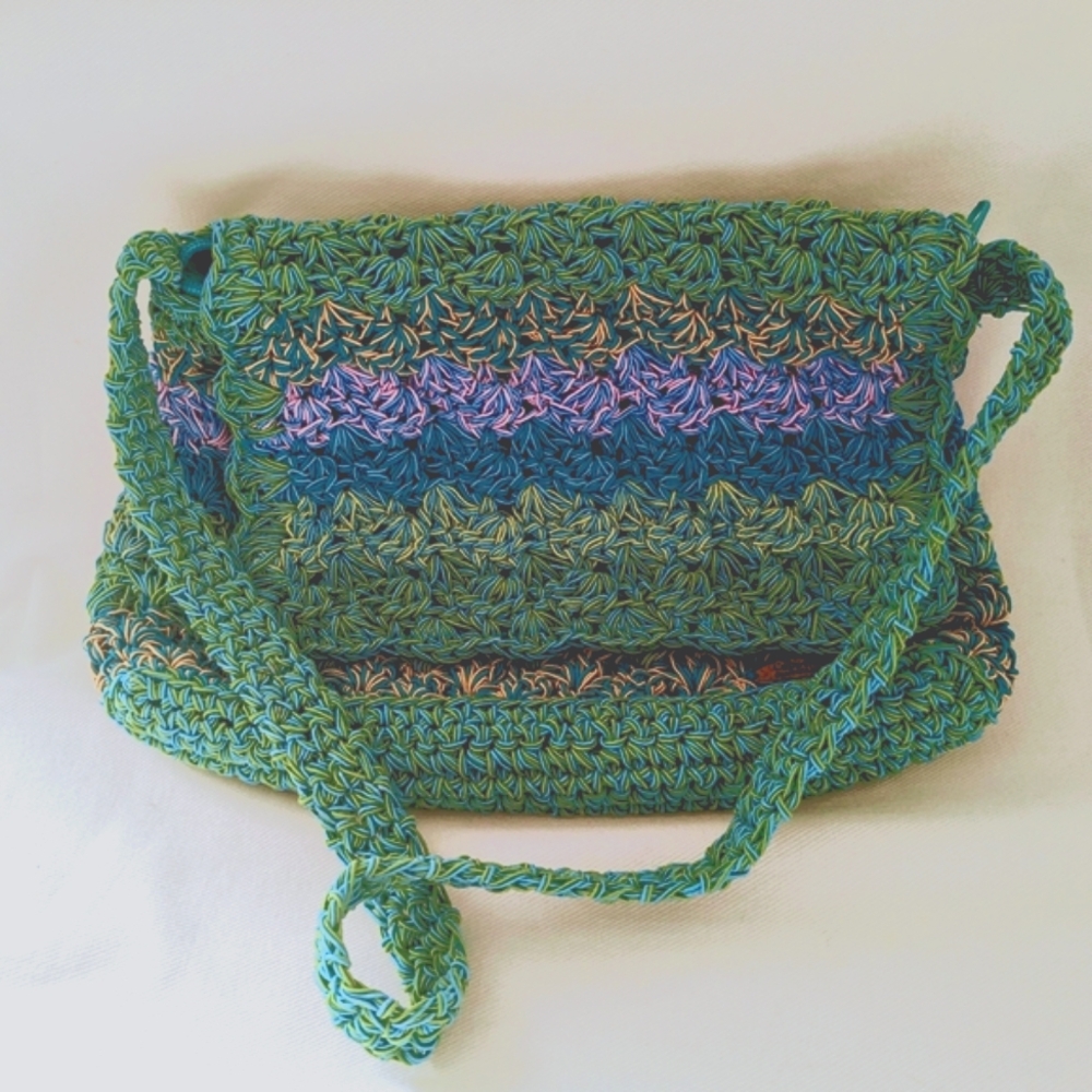 Cappelli Straworld Green and Blue + multicolor Casual Crochet Shoulder Bag